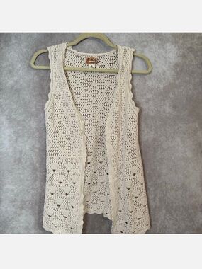 Vintage 90s Y2K Mudd Crochet Sleeveless Cardigan Women's Size Medium Boho